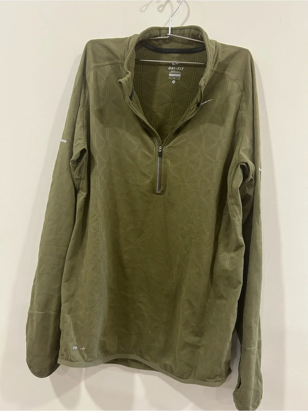 Nike Running Dri-FIT Men's XL Olive Green Geometric Fleece 1/4 Zip Pullover
